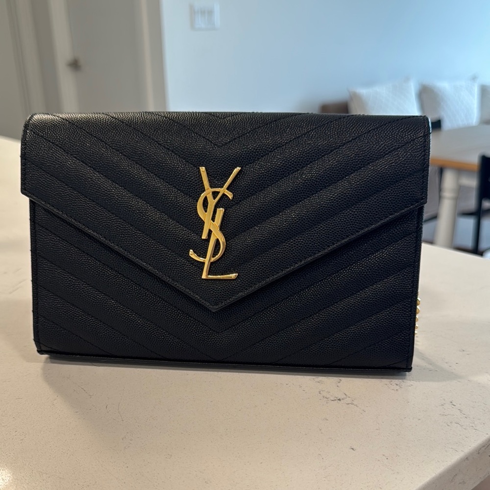 Yves Saint Laurent Black Chevron Quilted Clutch